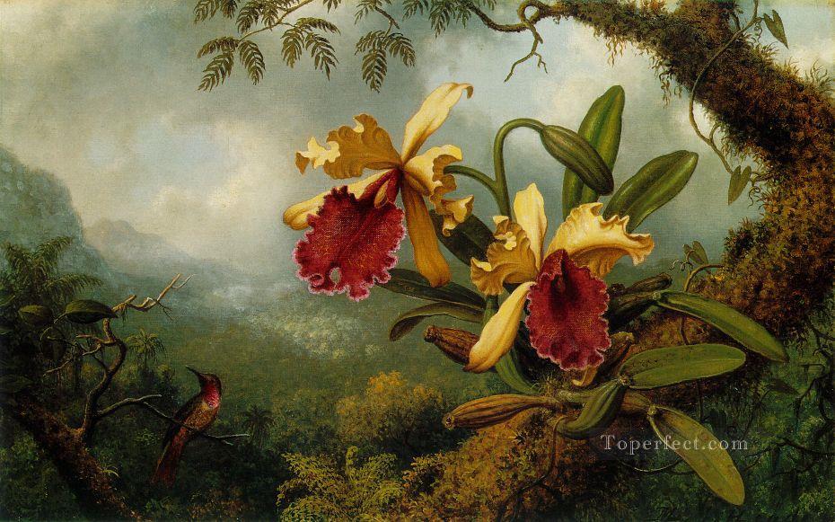 Orchids and Hummingbird ATC Romantic flower Martin Johnson Heade Oil Paintings